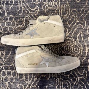 Golden Goose Beige Suede Mid-Top Sneakers with Silver Star